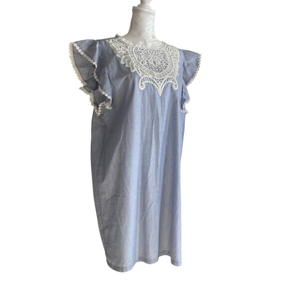 NWT Loft Blue White Stripe Crochet Lace Pinafore Old Money Dress Size Large - Picture 3 of 16